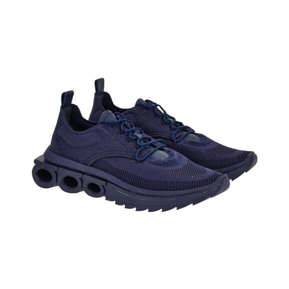 NIB FERRAGAMO DARK BLUE NIMA MESH LEATHER LOGO LOW SNEAKERS US 9.5 42.5 ITALY